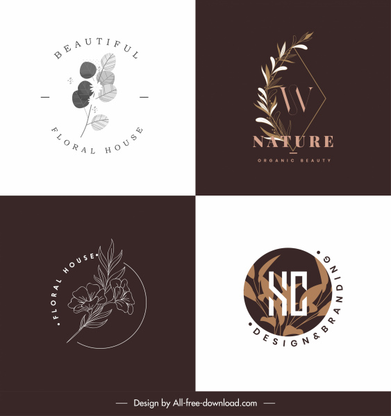 natürliche Logo-Vorlagen klassisches Design floral Blätter Dekor