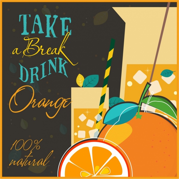 عصير البرتقال الطبيعي الإعلان الديكور الخطاط الكلاسيكي