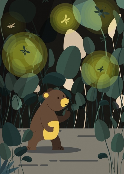 自然绘画微小的熊萤火虫图标卡通设计