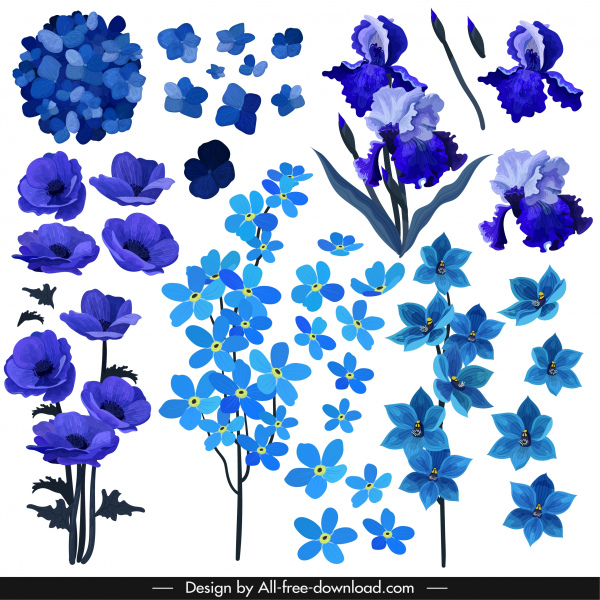 pétales naturels icônes bleu violet décor design classique