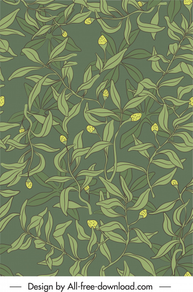 tanaman alami pola daun tunas sketsa handdrawn klasik