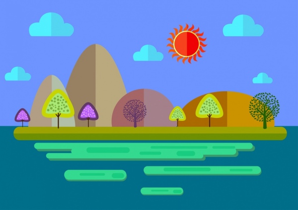 Natural Scenery Background Colorful Cartoon Style Sketch