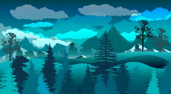 naturalny krajobraz rysunek ciemny niebieski wystrój