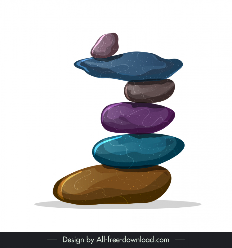 Batu alam tumpukan ikon tanda zen mengkilap desain keseimbangan warna-warni