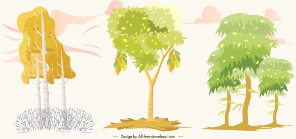 icônes d’arbre naturel croquis aux couleurs vives