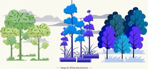ikon pohon alami sketsa gambar tangan berwarna-warni