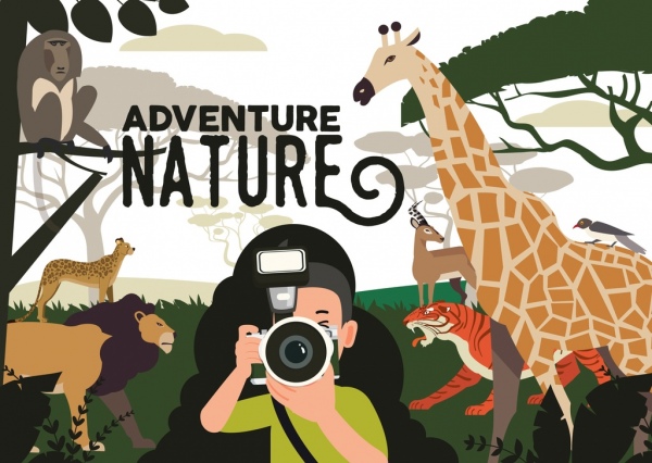 natureza aventura fundo turístico decoração de ícones de animais selvagens