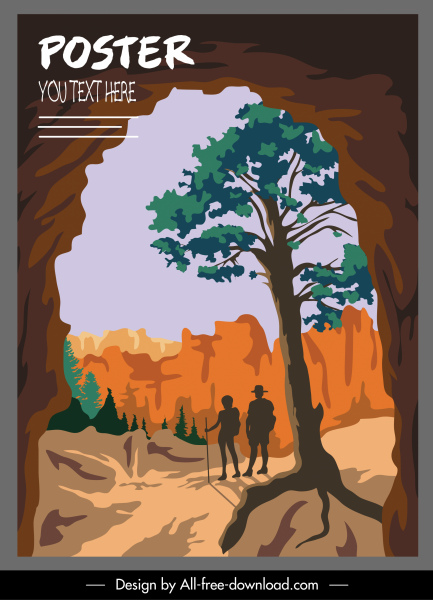doğa macera poster dağ sahnesi kroki klasik tasarım