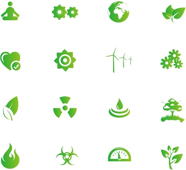 La naturaleza y el medio ambiente verde símbolos Vector Set