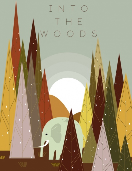 bezszwowe charakter woods słoń ikony kolorowy kreskówka
