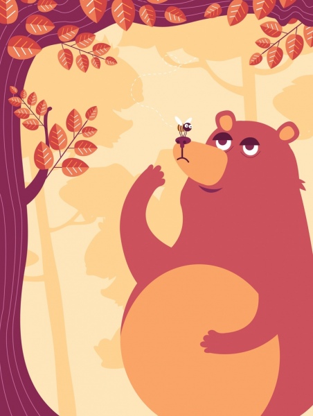latar belakang alam beruang ikon pohon lebah dekorasi klasik