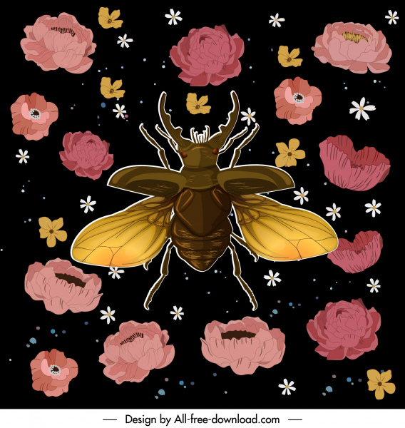 latar belakang alam kelopak kumbang sketsa desain warna-warni gelap