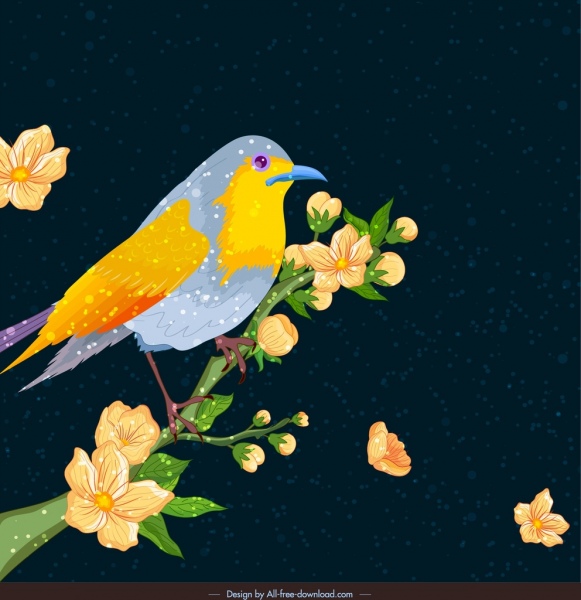 Nature Background Bird Flowers Decor Colorful Classical Design