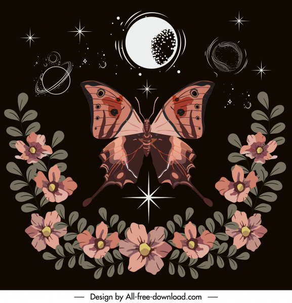 Natur Hintergrund Schmetterling Botanik Dekor dunkel gefärbtes Design