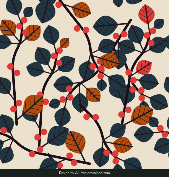 latar belakang alam klasik warna-warni daun desain datar