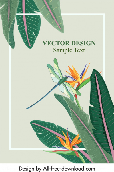 latar belakang alam tanaman warna-warni Dragonfly sketsa desain klasik