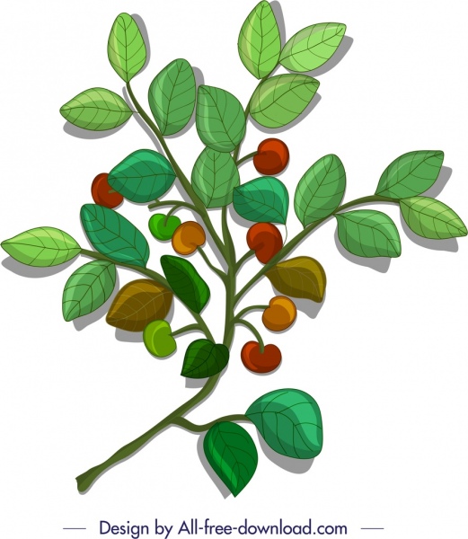 latar belakang alam ikon cabang daun buah desain warna-warni