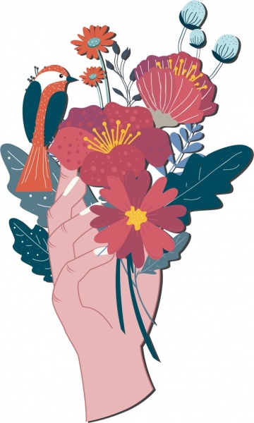 زهور اليد الخلفية طبيعة الطيور ديكور الرموز