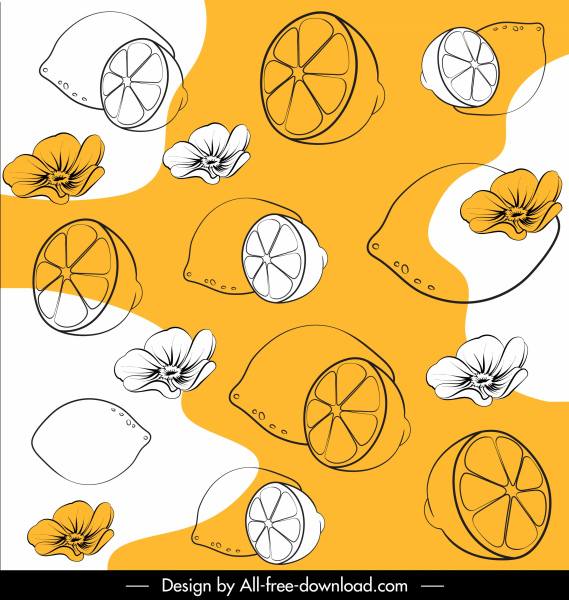 자연 배경 핸드그린 꽃잎 레몬 스케치