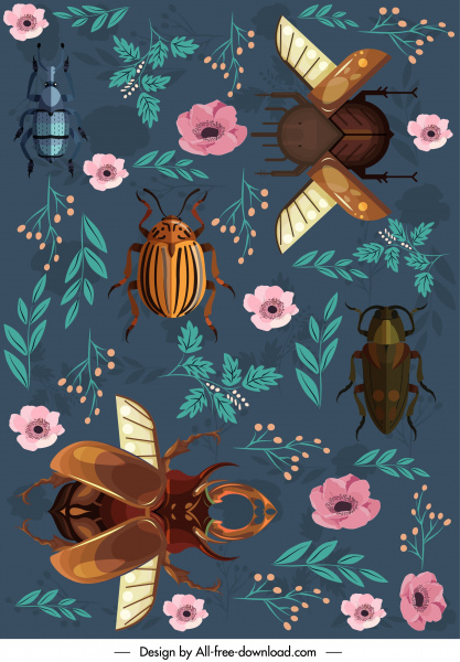 自然背景昆虫植物装饰五颜六色的经典设计