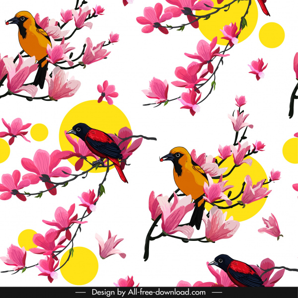 doğa arka plan oryantal tasarım çiçekler kuşlar dekor