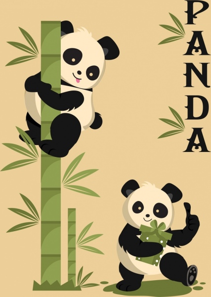 自然背景熊貓綠色竹子圖示裝飾