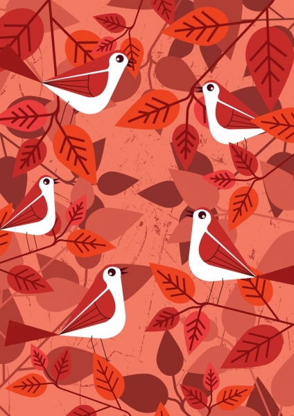 alam latar belakang merah burung daun ikon dekorasi