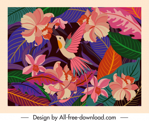 自然背景テンプレート鳥の花屋装飾クラシックデザイン