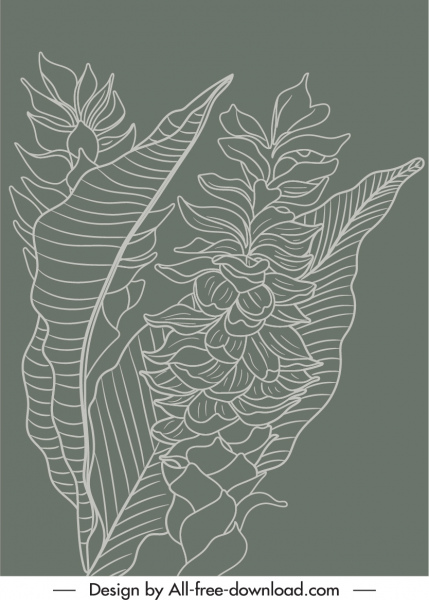 template latar belakang alam retro handdrawn flora daun sketsa