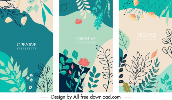 template latar belakang alam warna-warni sketsa daun handdrawn klasik