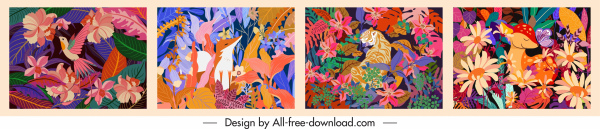 template latar belakang alam warna-warni tanaman klasik hewan dekorasi