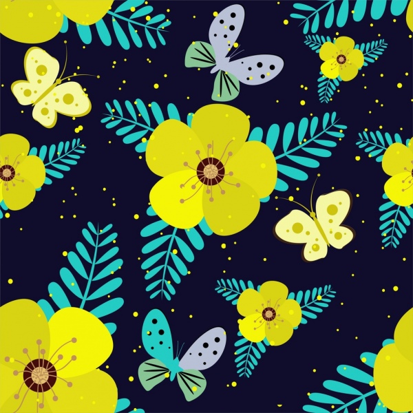 Natur Hintergrunddekoration gelbe Blumen Schmetterlinge Symbole