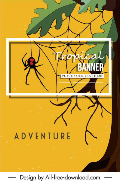 alam banner Spider pohon sketsa dekorasi klasik datar
