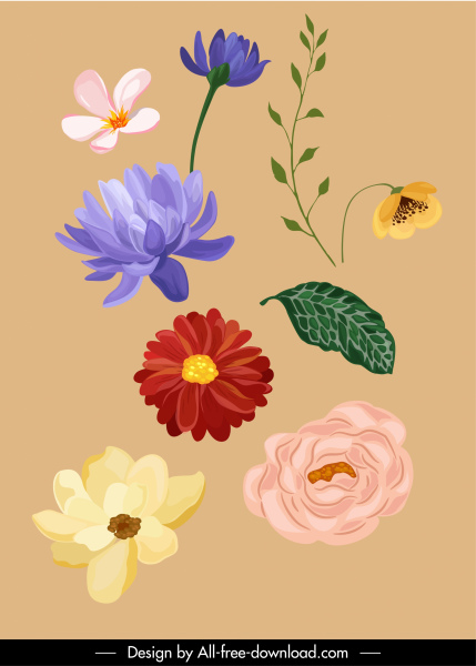 Natur-Design-Elemente farbige klassische Blütenblätter Blatt Skizze