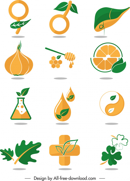 elementi di design della natura simboli arancioni verdi schizzo