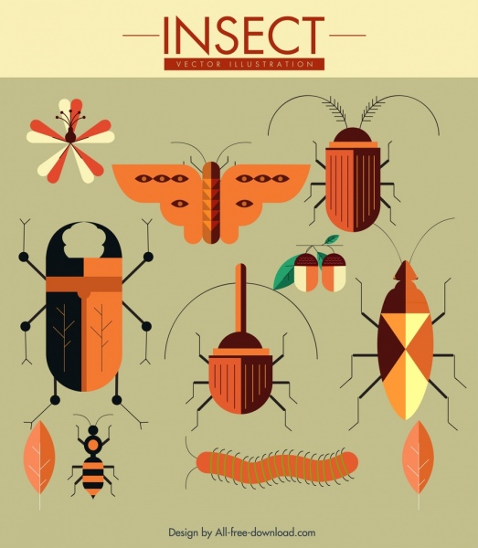 éléments de conception de la nature insectes feuille plante icônes