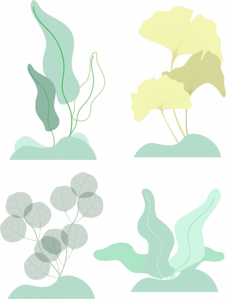 자연 디자인 요소 잎 아이콘 컬러 스케치