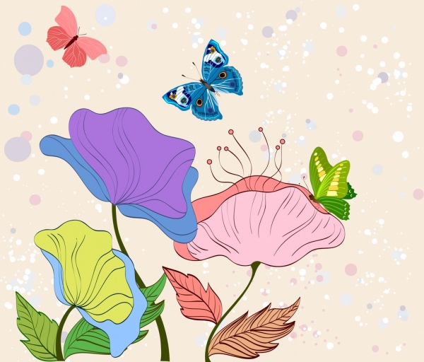 Dibujo de flores multicolores mariposas los iconos de diseño naturaleza