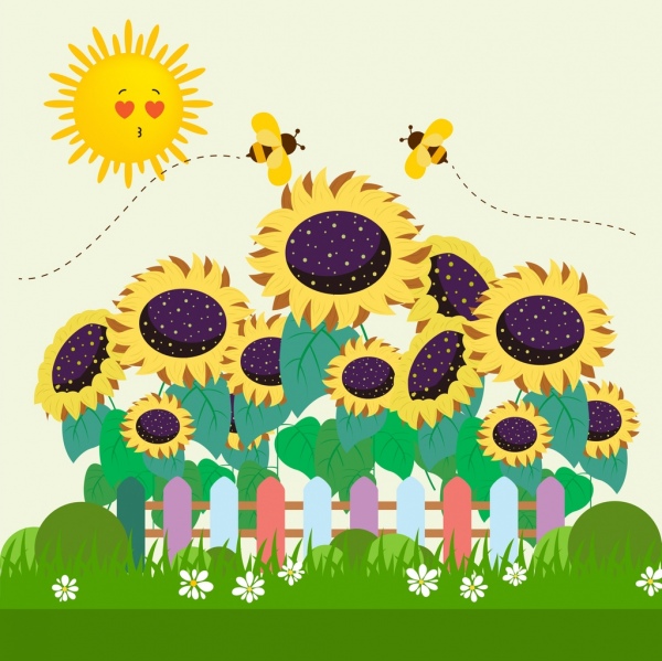 Menggambar Alam Bergaya Matahari Lebah Madu Bunga Matahari Ikon Vektor Misc Vektor Gratis Download Gratis