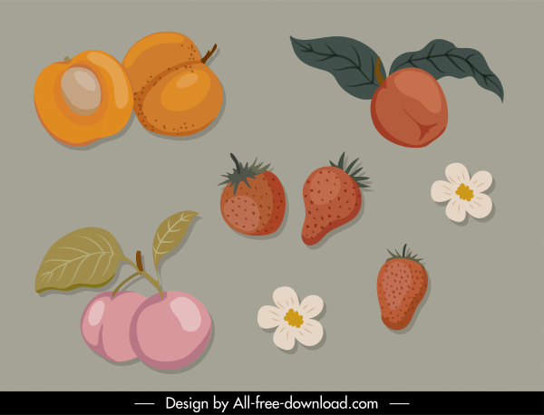 elemen alam ikon buah-buahan klasik sketsa flora