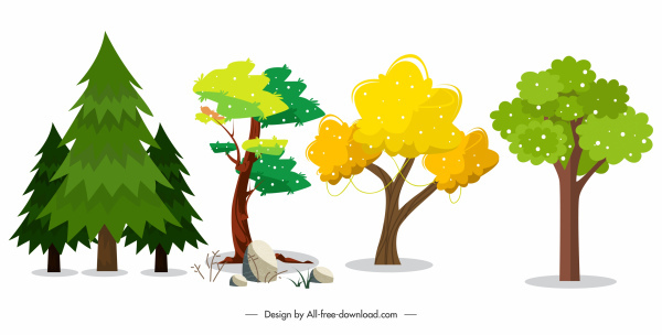 자연 요소 아이콘 나무 모양 스케치 클래식 디자인