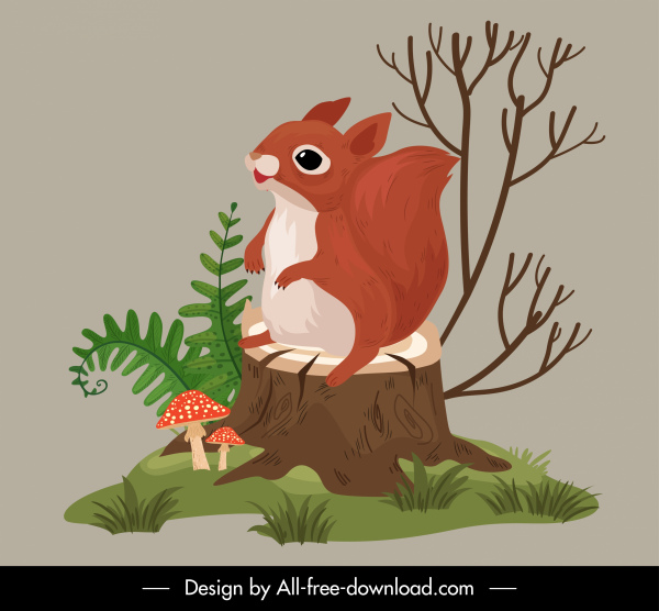 자연 아이콘 다람쥐 식물 스케치 만화 디자인