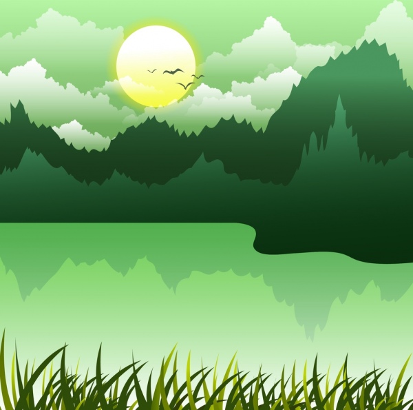 Natur Landschaft Hintergrund grün Dekor Lake Forest Symbole