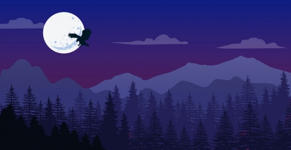 pemandangan alam yang menggambar ikon moonlight Gunung ungu gelap