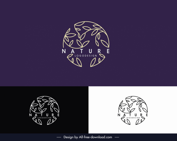 szablon logo natury płaski ręcznie rysowany układ okręgu liściowego