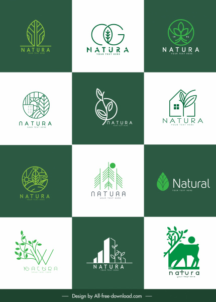 templat logo alam sketsa daun hijau datar