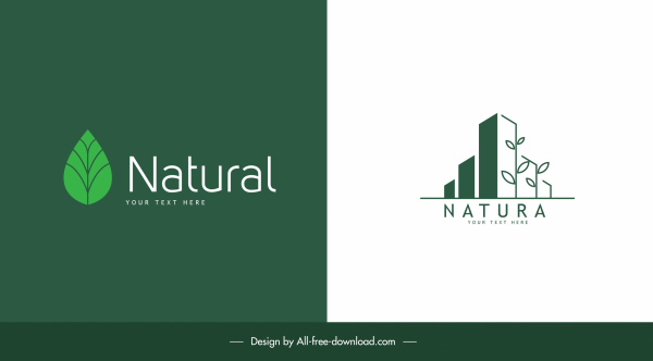 plantillas de logotipos de la naturaleza edificios planos de árboles de hoja verde