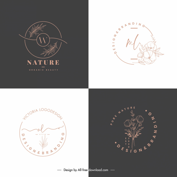plantillas de logotipo de naturaleza plana dibujado a mano boceto