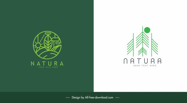 自然ロゴ テンプレート 緑のフラット要素スケッチ
