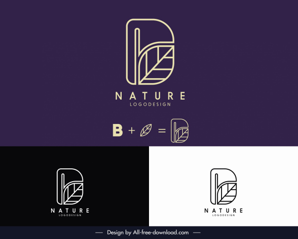 layout de combinação de esboço de esboço de texto de folha plana do logotipo natureza